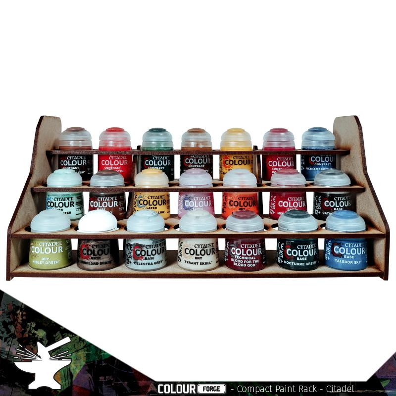 storing paints in a paint rack for citadel paints, vallejo paints, p3 paints and large paints