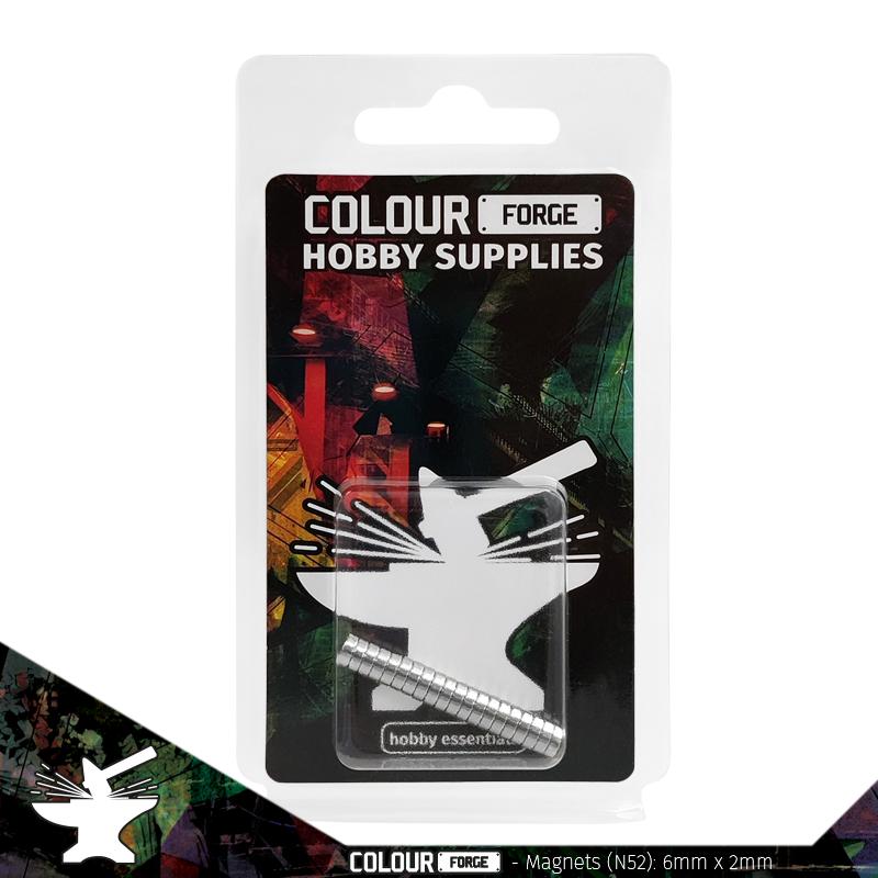 Neodymium magnets are surprisingly strong for their size. These magnets are triple coated nickel-copper-nickel for good corrosion resistance and magnetised axially giving a north pole on one flat face and a south pole on the opposite.Pack contains 20x modelling magnets.Magnets measure 6mm x 2mmThe North and south poles are on the flat facesEach magnet has a vertical pull of 601g flush to a mild steel surfaceHigh grade N52 (NdFeB) neodymium magnetsIMPORTANT SAFETY NOTE: Neodymium magnets can be harmful if inhaled or swallowed so please store them safely out of reach of children. For children's projects use them strictly under adult supervision. The Colour Forge Neodymium Magnets 6x2mm (N52) (20) - TCF-N52-62 - 5060843101475