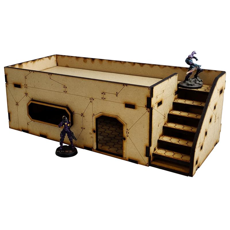 This Sci-Fi Hab Block Charlie kit is the perfect addition to any 25-32mm sci-fi table!Dimensions: (Width:238mm) (Depth: 103mm) (Height: 82mm)This quick and easy to assemble kit is made from 3mm mdf and is cut with precision to ensure minimal effort removing it from the sprue.The door contains 2 holes for magnets, these measure 2mm wide by 3mm deep, there is a similar hole on the door frame. The roof is completely removable for access during gaming and modelling.This kit requires assembly. The Colour Forge Sci-Fi Hab Block Charlie - TCF-SCI-003 - 5060843100539