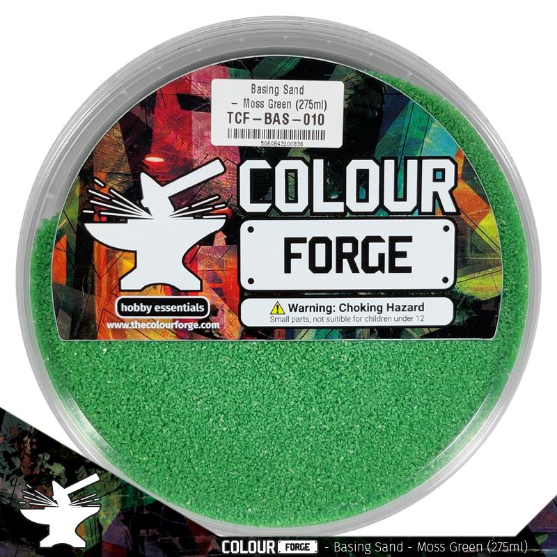 Hostile environments come in all colours and our basing range is no different! These coloured basing materials are perfect compliment to a high impact colour scheme. Glue the material down, apply an ink and drybrush over the top for a vibrant finish!This is a dried product and perfect for use straight out of the pot.Typical grit size 0.5-1.0mmThis product is provided in a sturdy tamper proof pot so you can store it conveniently. The Colour Forge Basing Sand - Moss Green - TCF-BAS-010 - 5060843100836