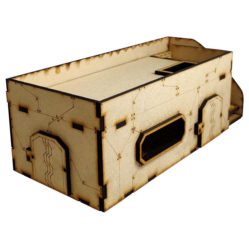 This Sci-Fi Hab Block Charlie kit is the perfect addition to any 25-32mm sci-fi table!Dimensions: (Width:238mm) (Depth: 103mm) (Height: 82mm)This quick and easy to assemble kit is made from 3mm mdf and is cut with precision to ensure minimal effort removing it from the sprue.The door contains 2 holes for magnets, these measure 2mm wide by 3mm deep, there is a similar hole on the door frame. The roof is completely removable for access during gaming and modelling.This kit requires assembly. The Colour Forge Sci-Fi Hab Block Charlie - TCF-SCI-003 - 5060843100539