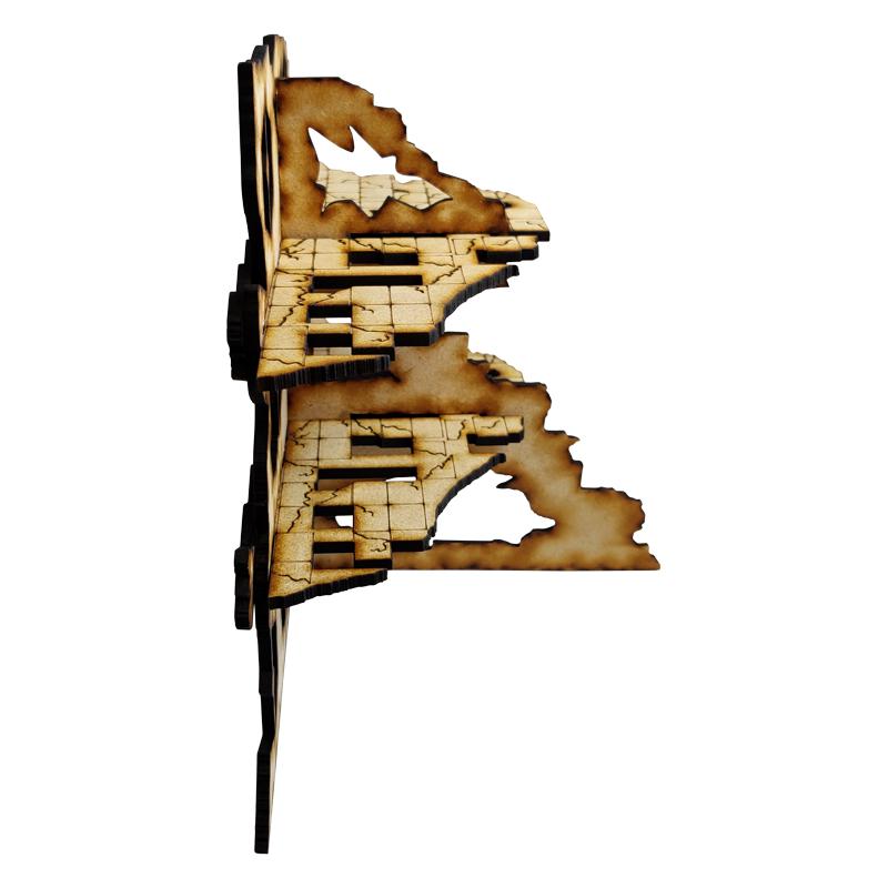 Sector Sept is a sci-fi terrain set designed for use with Warhammer 40,000, Infinity and much more!Dimensions: (Width: 225mm) (Depth: 110mm) (Height: 155mm)This quick and easy to assemble kit is made from 3mm mdf and is cut with precision to ensure minimal effort removing it from the sprue.This kit requires assembly. Models shown for scale and not included. The Colour Forge    Sector Sept Ruins #4 - TCF-SSR-004 - 5060843101529