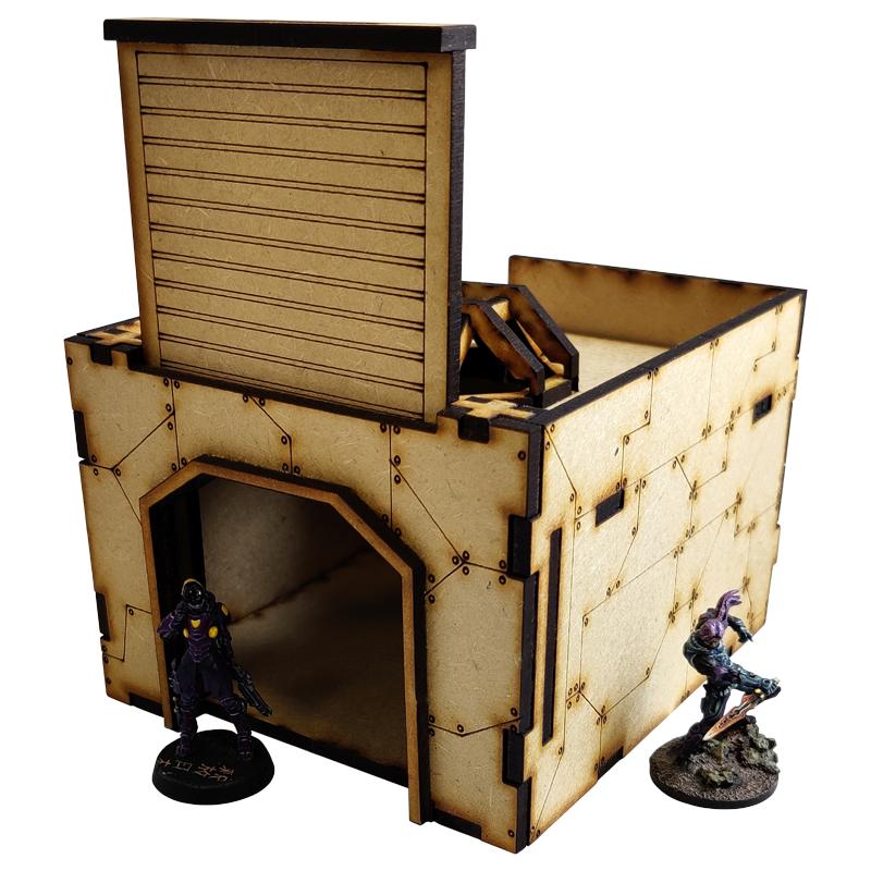 This Sci-Fi Vehicle Port kit is the perfect addition to any 25-32mm sci-fi table!Dimensions: (Width:106mm) (Depth: 125mm) (Height: 82mm)This quick and easy to assemble kit is made from 3mm mdf and is cut with precision to ensure minimal effort removing it from the sprue.The main door contains slides open if left unglued. The roof is completely removable for access during gaming and modelling.This kit requires assembly. The Colour Forge Sci-Fi Vehicle Port - TCF-SCI-009 - 5060843100713