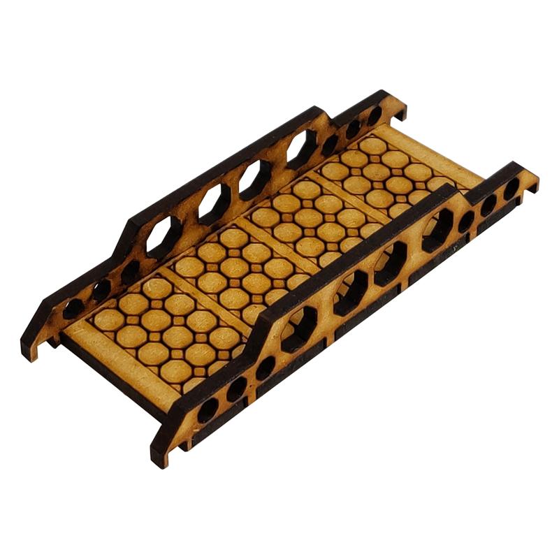 Dimensions: Ladder height 90mm, width 22mm. Short Walkway length 107mm, width 39mm. Long Walkway length 129mm, width 39mm. The Colour Forge Sci-Fi Walkways & Ladders - TCF-SCI-008 - 5060843100652