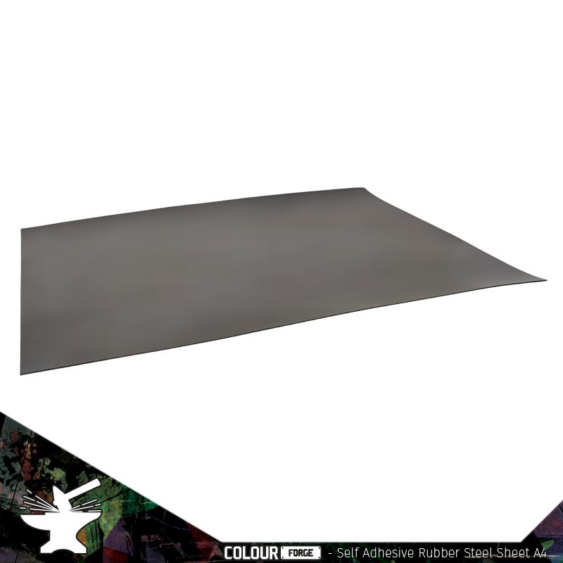 "Rubber Steel" is the perfect partner for magnetising movement trays, cases or other project.Each sheet is 210x297mm (A4 size) and has a pre-applied adhesive surface on one side. These sheets can be cut using scissors for smaller or obscure shapes.Once ready to use, remove the paper backing and press firmly onto a clean and dry surface. Leave for 60 minutes for best results.Contents:1x 210x297mm sheet. 0.6mm thickness. The Colour Forge Self Adhesive Rubber Steel Sheet A4 - TCF-MSH-002 - 5060843101468