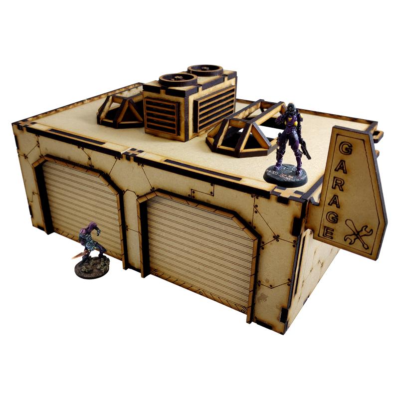 This Sci-Fi Mech Garage kit is the perfect addition to any 25-32mm sci-fi table!Dimensions: (Width: 263/26mm) (Depth: 150mm) (Height: 105/90mm) (including/excluding sign & skylights)This quick and easy to assemble kit is made from 3mm mdf and is cut with precision to ensure minimal effort removing it from the sprue.The door contains 2 holes for magnets, these measure 2mm wide by 3mm deep, there is a similar hole on the door frame. The roof is completely removable for access during gaming and modelling.This kit requires assembly. The Colour Forge Sci-Fi Mech Garage - TCF-SCI-010 - 5060843100768