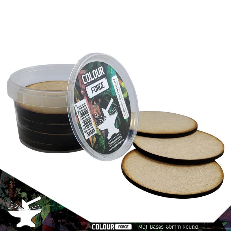 These bases are a fantastic value way to base a full army of miniatures without breaking the bank!They are made from 3mm MDF and supplied in a strong stackable container.Contents:Size - 80mmShape - CircleQuantity - 14Packaging - reusable plastic container with lid The Colour Forge MDF Bases - 80mm Round (14) - TCF-MDF-80R - 5060843100416
