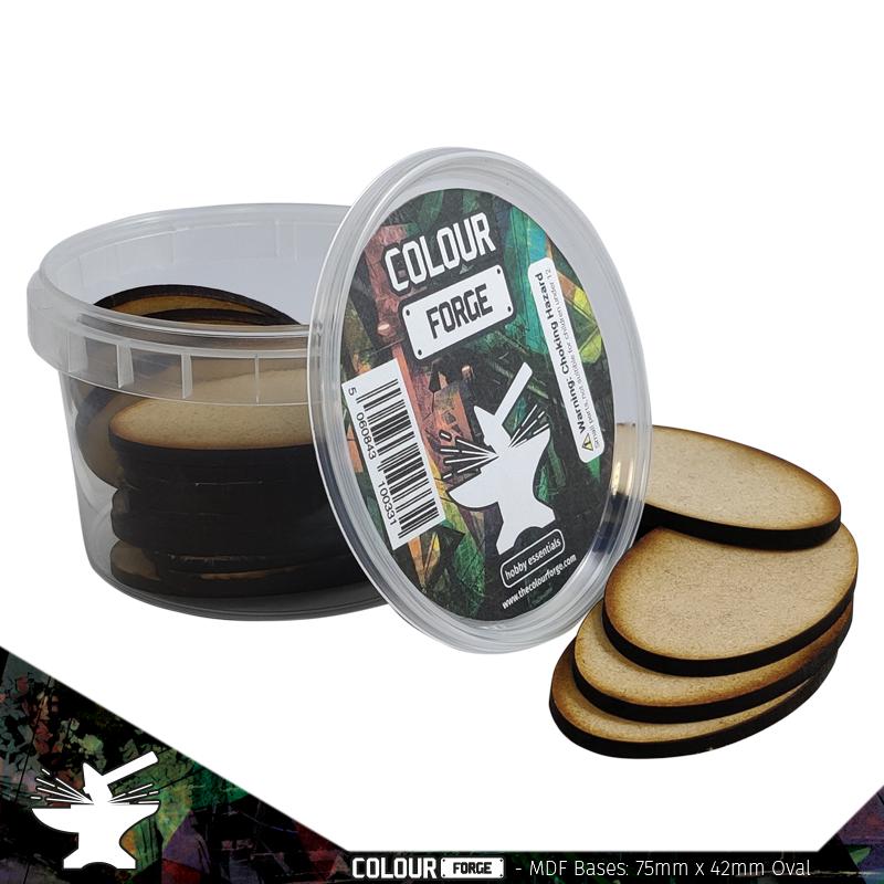These bases are a fantastic value way to base a full army of miniatures without breaking the bank!They are made from 3mm MDF and supplied in a strong stack-able container.Contents:Size - 75x42mmShape - OvalQuantity - 18Packaging - reusable plastic container with lid The Colour Forge MDF Bases - 75x42mm Oval (18) - TCF-MDF-7542O - 5060843100492