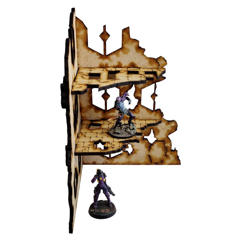 Sector Sept is a sci-fi terrain set designed for use with Warhammer 40,000, Infinity and much more!Dimensions: (Width: 110mm) (Depth: 110mm) (Height: 155mm)This quick and easy to assemble kit is made from 3mm mdf and is cut with precision to ensure minimal effort removing it from the sprue.This kit requires assembly. Models shown for scale and not included. The Colour Forge Sector Sept Ruins #1 - TCF-SSR-001 - 5060843101499