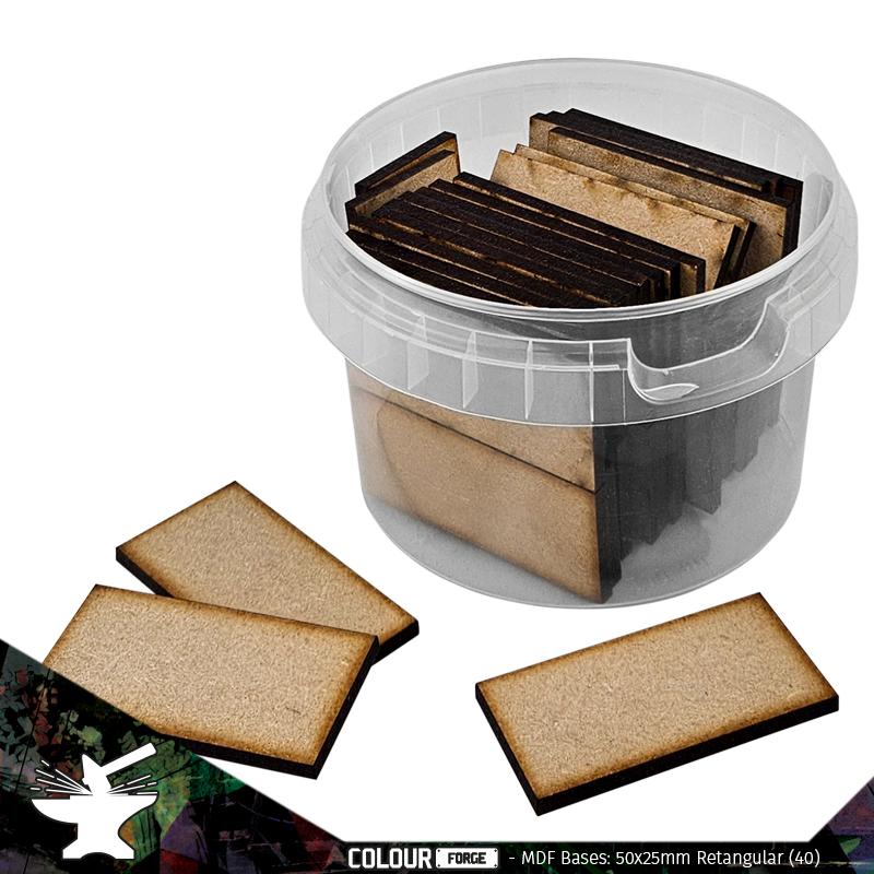 These bases are a fantastic value way to base a full army of miniatures without breaking the bank!They are made from 3mm MDF and supplied in a strong stack-able container.Contents:Size - 50x25mmShape - RectangularQuantity - 35Packaging - reusable plastic container with lid The Colour Forge MDF Bases - 50x25mm Rectangular (35) - TCF-MDF-5025R - 5060843103592
