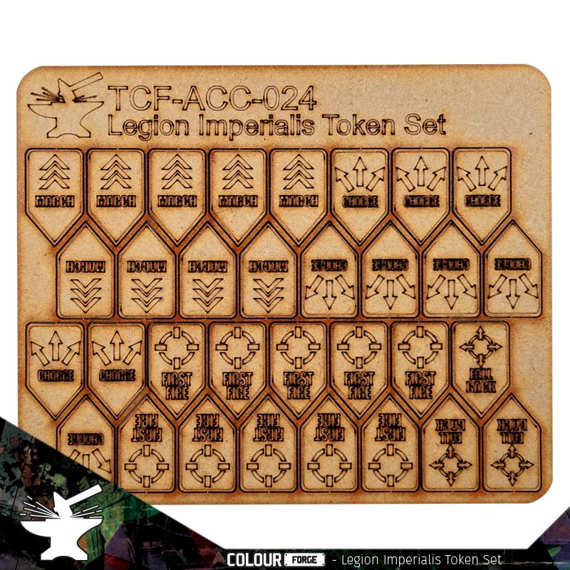 Legion Imperialis Token SetThis set of tokens from the Colour Forge is perfect for all your games of Legion Imperialis. This token set will allow you to keep track of all the important in-game effects, leaving you free to soak up the ambience of sending your massed legions to glory!Included in this set are :-X9 March tokensX10 Charge tokensX10 First Fire tokensX3 Fall Back tokensX8 Advance tokensDimensions L 202mm W 135mm H 3mm The Colour Forge Legions Imperialis Legions Imperialis Token Set - TCF-ACC-024 - 5060843103554