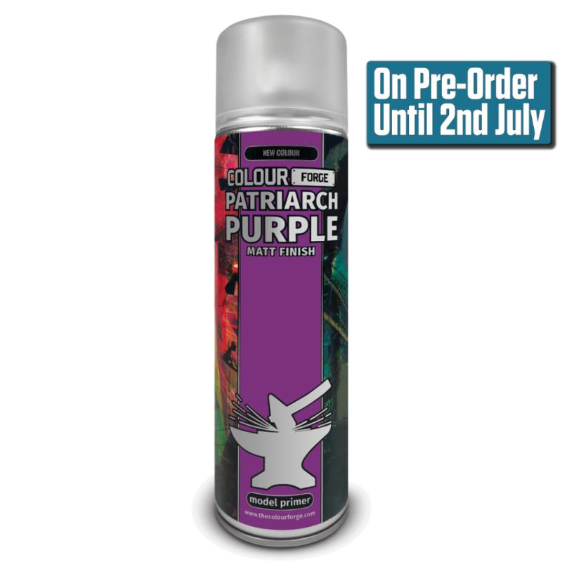 ***Please note this is a pre order. This products release date is Thursday July 2nd. Purchase now to secure your item/s to arrive with you for the launch date***Colour Forge Patriarch Purple is a rich plum colour that sits at the other end of the purple spectrum to our existing primer.Specifically formulated to give exceptional, smooth coverage and a matt finish, providing a great foundation for paint to adhere to, whilst retaining all the details of each and every miniature on your hobby desk. The Colour Forge Colour Forge Spray: Patriarch Purple (500ml) - TCF-SPR-045 - 5060843106180