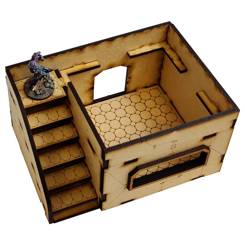 This Sci-Fi Hab Block Delta kit is the perfect addition to any 25-32mm sci-fi table!Dimensions: (Width: 145mm) (Depth: 103mm) (Height: 82mm)This quick and easy to assemble kit is made from 3mm mdf and is cut with precision to ensure minimal effort removing it from the sprue.The door contains 2 holes for magnets, these measure 2mm wide by 3mm deep, there is a similar hole on the door frame. The roof is completely removable for access during gaming and modelling.This kit requires assembly. The Colour Forge Sci-Fi Hab Block Alpha - TCF-SCI-001 - 5060843100515