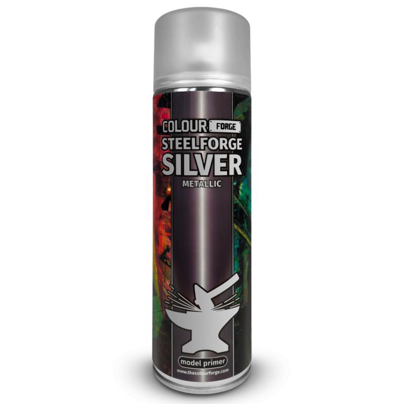 Colour Forge Steelforge Silver is a gun metal Spray Primer, a shiny metallic, perfect for tanks, titans, knights, and more besides. The Colour Forge Colour Forge Spray: Steelforge Silver (500ml) - TCF-SPR-017 - 5060843101307