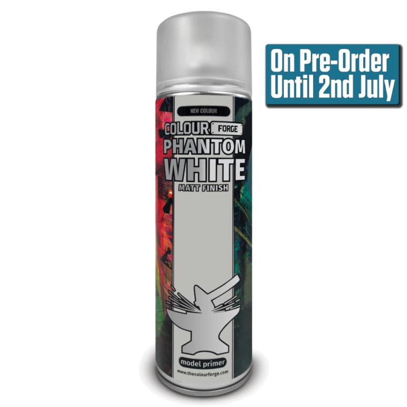 ***Please note this is a pre order. This products release date is Thursday July 2nd. Purchase now to secure your item/s to arrive with you for the launch date***Colour Forge Phantom White is an off white and perfect way to paint white by just adding some edge highlights.Specifically formulated to give exceptional, smooth coverage and a matt finish, providing a great foundation for paint to adhere to, whilst retaining all the details of each and every miniature on your hobby desk. The Colour Forge Colour Forge Spray: Phantom White (500ml) - TCF-SPR-042 - 5060843106159