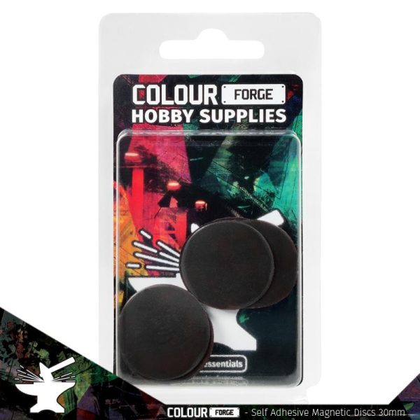 Self-adhesive magnetic disks are a great way to prevent your army from tipping over during events or storage.Each disk has a premium adheisve already applied so you can simply peel the bottom and apply to the underside of your bases.When paired with our rubber steel sheets you can improve any case or movement tray to be full magnetised.Please note, these discs are intentionally cut slightly smaller than the base they're designed for to prevent overbite. The Colour Forge Self-adhesive magnetic discs 30mm x10 - TCF-MDI-004 - 5060843101437