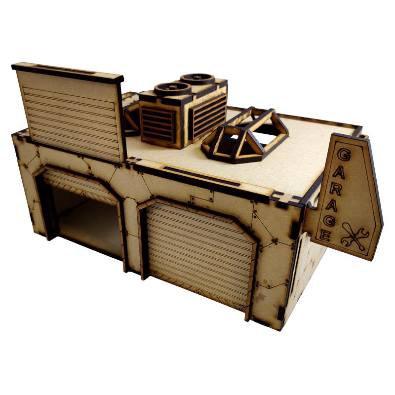 This Sci-Fi Mech Garage kit is the perfect addition to any 25-32mm sci-fi table!Dimensions: (Width: 263/26mm) (Depth: 150mm) (Height: 105/90mm) (including/excluding sign & skylights)This quick and easy to assemble kit is made from 3mm mdf and is cut with precision to ensure minimal effort removing it from the sprue.The door contains 2 holes for magnets, these measure 2mm wide by 3mm deep, there is a similar hole on the door frame. The roof is completely removable for access during gaming and modelling.This kit requires assembly. The Colour Forge Sci-Fi Mech Garage - TCF-SCI-010 - 5060843100768