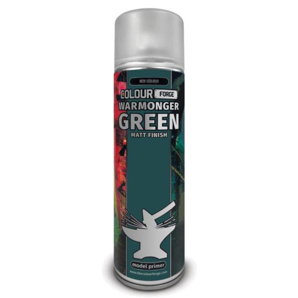 Colour Forge Warmonger Green is a muted green the colour of a dark verdigris. And is the ultimate primer for heretical gangers masquerading as noble legionaries. Specifically formulated to give exceptional, smooth coverage and a matt finish, providing a great foundation for paint to adhere to, whilst retaining all the details of each and every miniature on your hobby desk. The Colour Forge Colour Forge Spray: Warmonger Green (500ml) - TCF-SPR-041 - 5060843106142