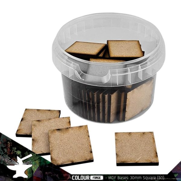 These bases are a fantastic value way to base a full army of miniatures without breaking the bank!They are made from 3mm MDF and supplied in a strong stackable container.Contents:Size - 30mmShape - SquareQuantity - 50Packaging - reusable plastic container with lid The Colour Forge MDF Bases - 30mm Square (50) - TCF-MDF-30S - 5060843103615