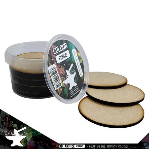 These bases are a fantastic value way to base a full army of miniatures without breaking the bank!They are made from 3mm MDF and supplied in a strong stackable container.Contents:Size - 80mmShape - CircleQuantity - 14Packaging - reusable plastic container with lid The Colour Forge MDF Bases - 80mm Round (14) - TCF-MDF-80R - 5060843100416