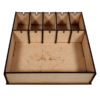Dice 'n' Tidy is a combined dice tray & organiser for tabletop gamers of all varieties.Tidy up that gaming space by keeping all your dice in one place right next to a perfectly smooth rolling space. No more cocked dice, no more dice rolling off the table and no more messing about to retrieve that dice that has somehow found its way inside a a piece of terrain...The rolling area is spacious enough to handle a large number of simultaenous dice rolls and the adjustable compartments mean you can organise by dice or tokens with ease.Dimensions: (W) 210mm x (L) 210mm x (H) 56mmEach compartment is also wide enough to hold and organise standard size cards so they can be organised for your board games.This product is made of 3mm MDF and is supplied unassembled. We recommend The Colour Forge Basing Glue to assemble it.Dice not included The Colour Forge Dice 'n' Tidy - Dice Tray & Organiser - TCF-ACC-009 - 5060843101871